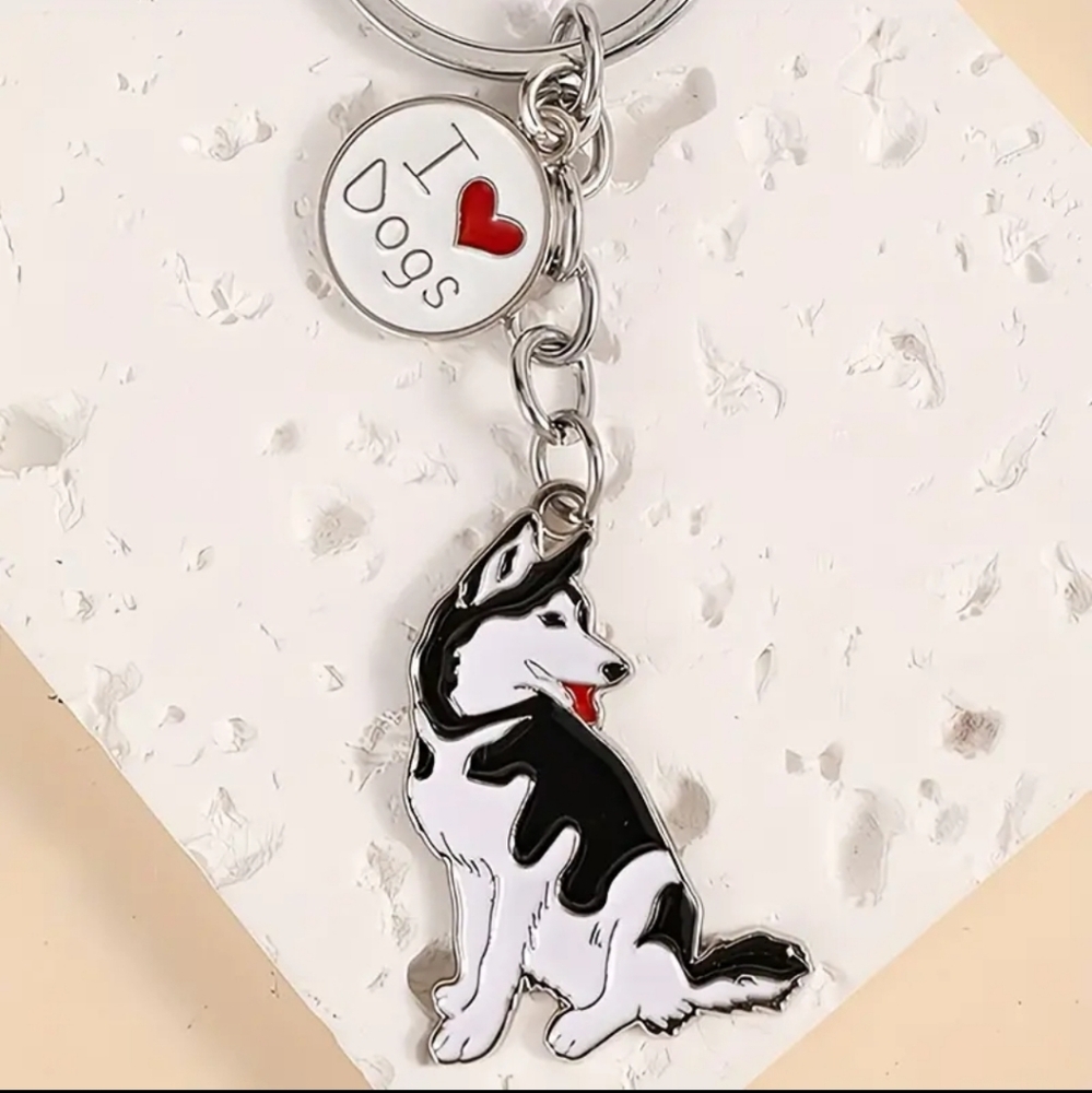 NEW! Enamel Siberian Husky  "I ❤️ Dogs" Keychain/Bag 🎒 👜 Charm ~ 🎁 🐾 🐕
